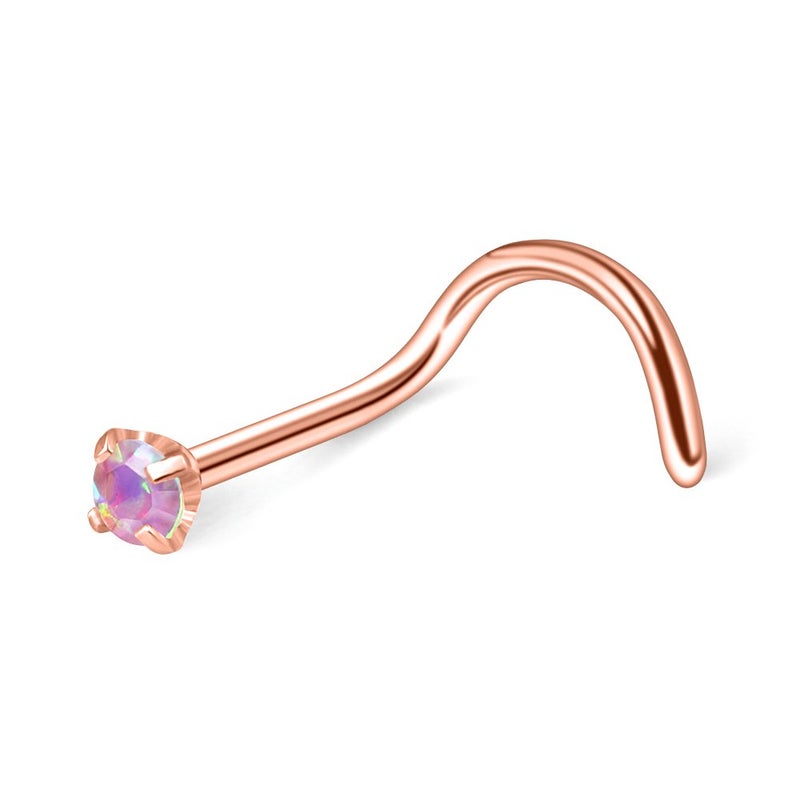 Ruifan 3PCS 20G Rose Gold Plated 316L Surgical Steel 2mm Mix Color Opal Nose Rings Studs Twist Screw Bend Ring Body Piercing Jewelry - Image 3